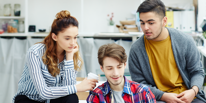 three people talking 