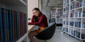 girl studying in library 