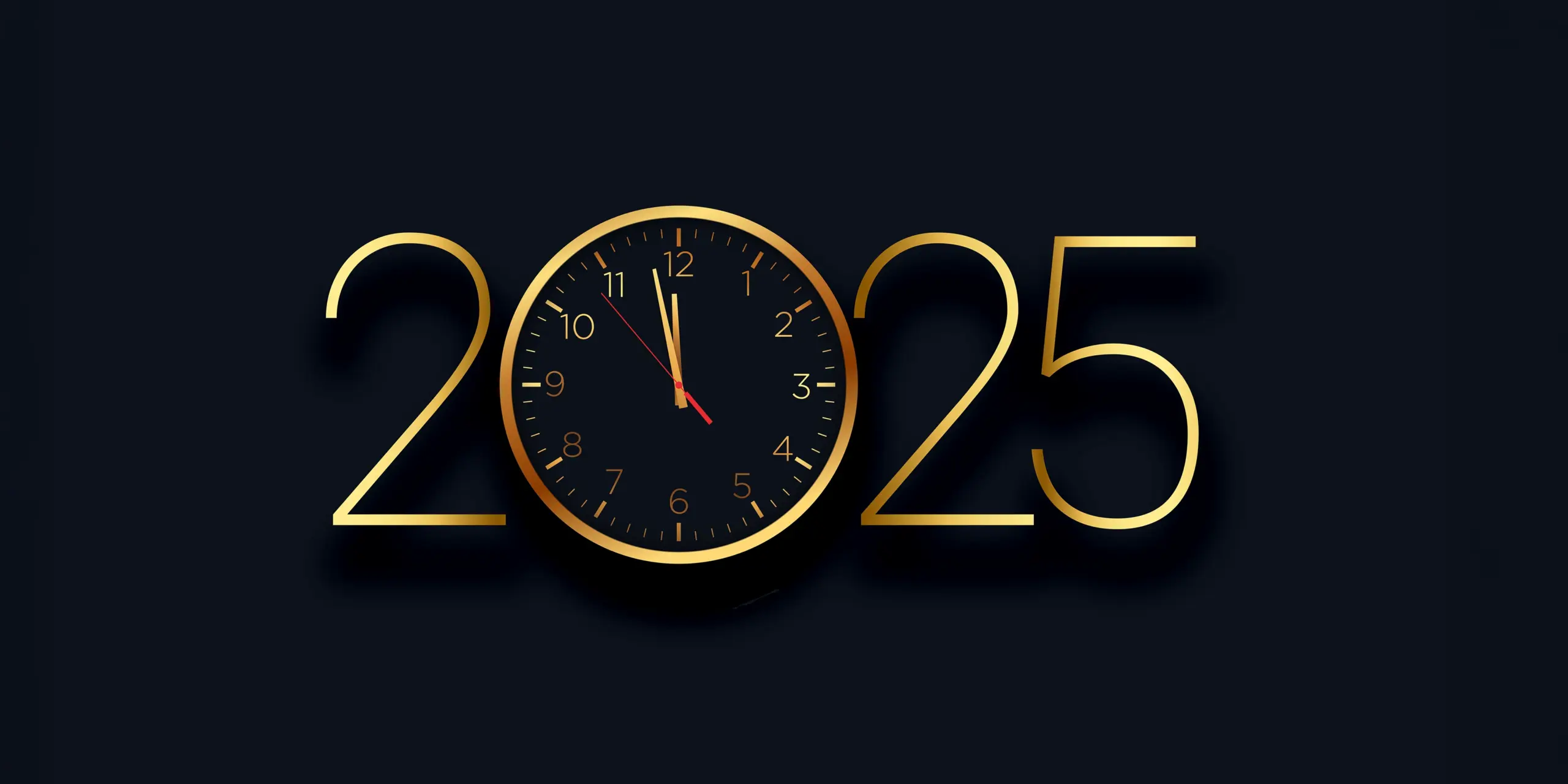 2025 displayed in gold with a clock face forming the zero