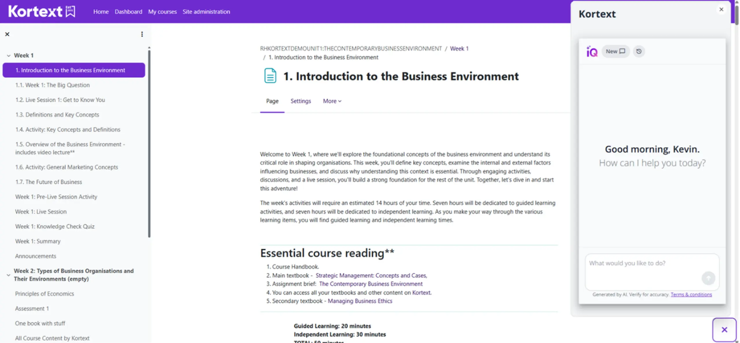 Image shows a Kortext IQ chat conversation within Moodle.