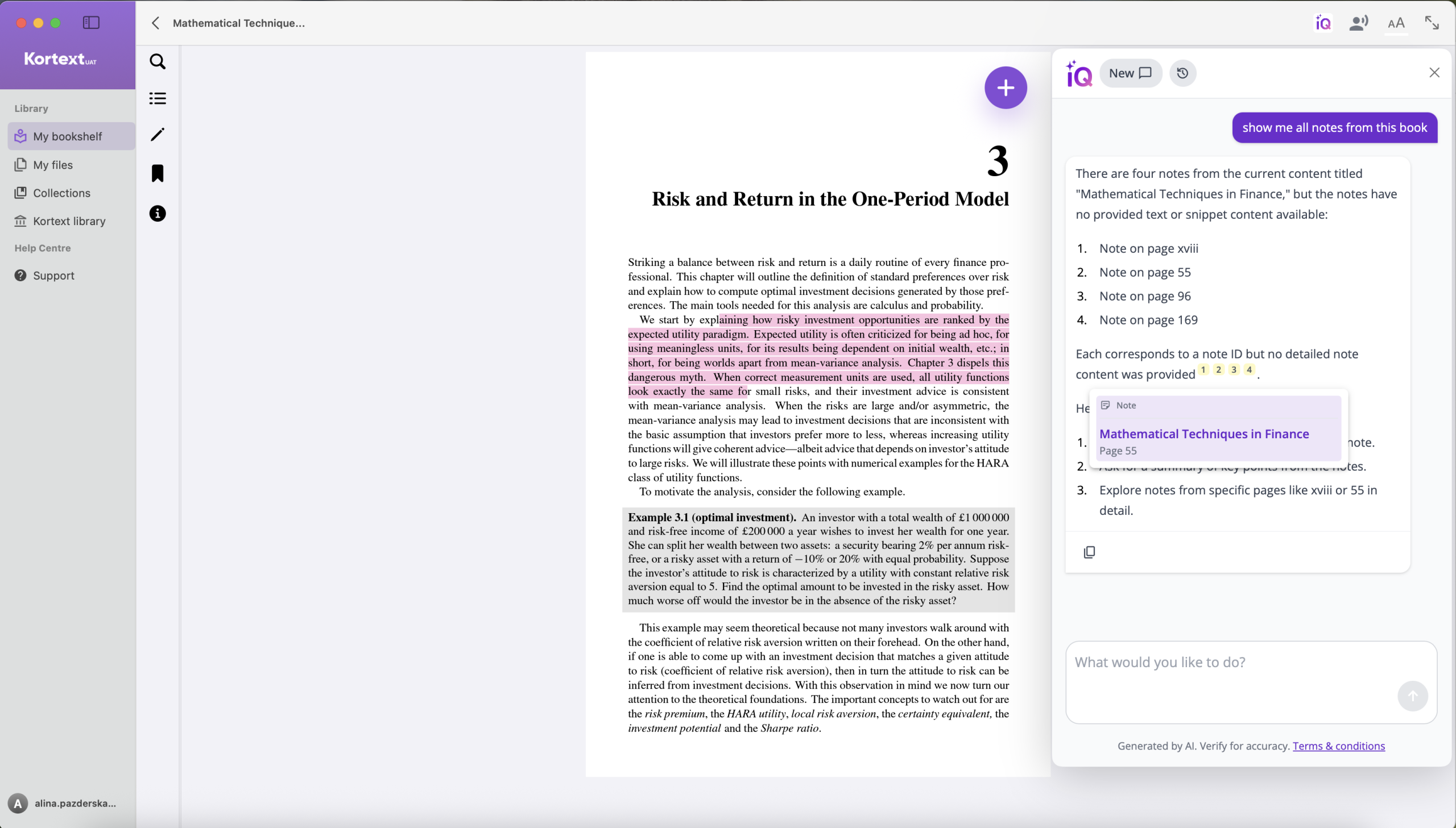 Kortext IQ available in the Kortext Mac app.