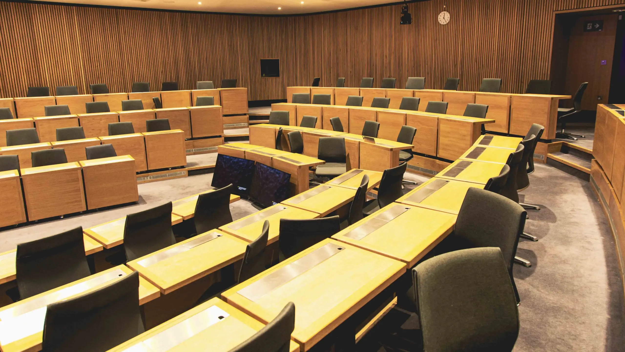 An empty lecture theatre at Saïd Business School.