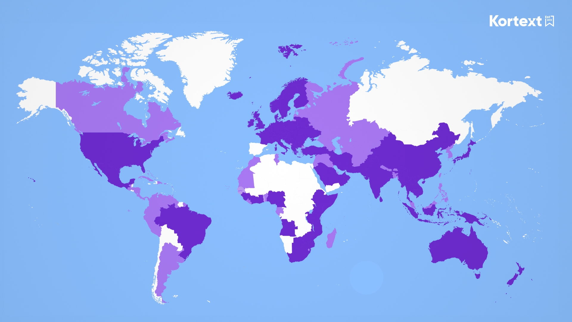 World map showing countries and territories where students used Kortext in 2025