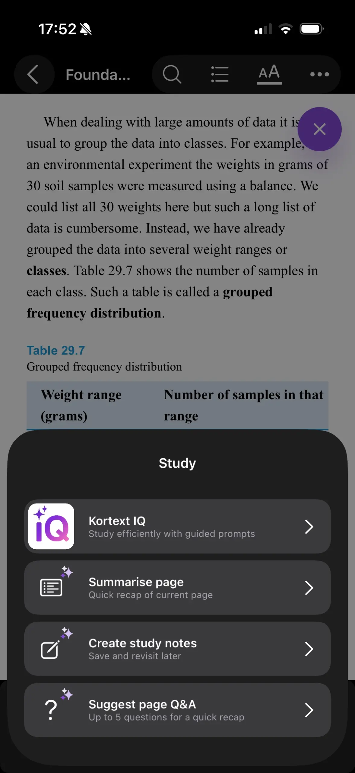 Kortext IQ in the Kortext iOS app.