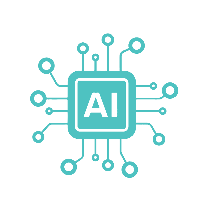 icon showing AI at the centre of a network