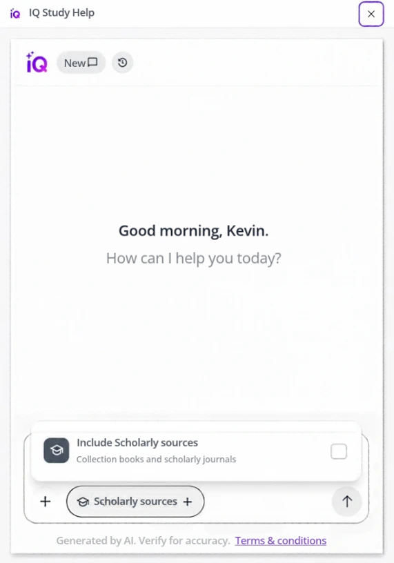 Kortext IQ Scholarly Sources button.