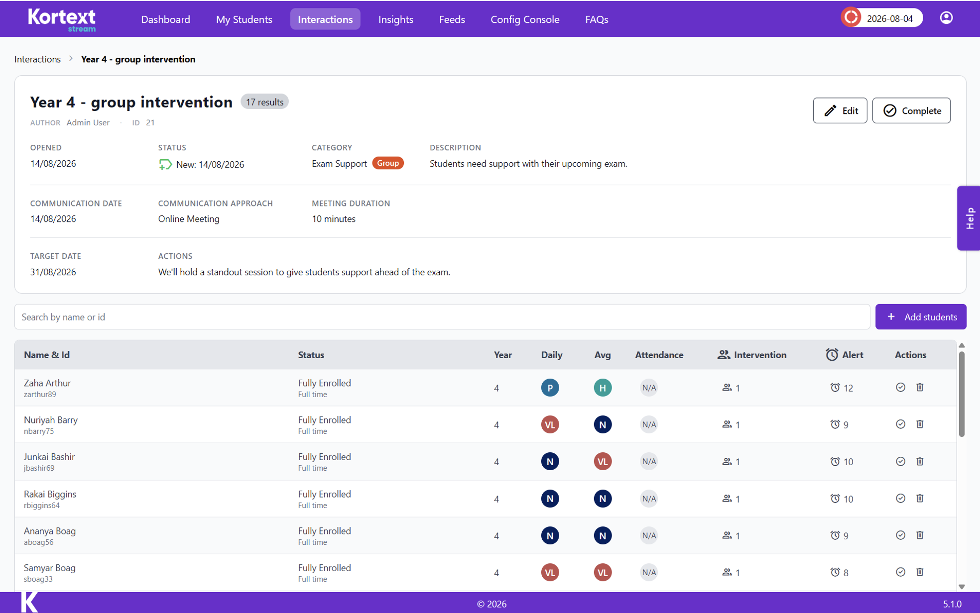 Platform screenshot shows new group interventions/exemptions as they look in the interactions page on stream.