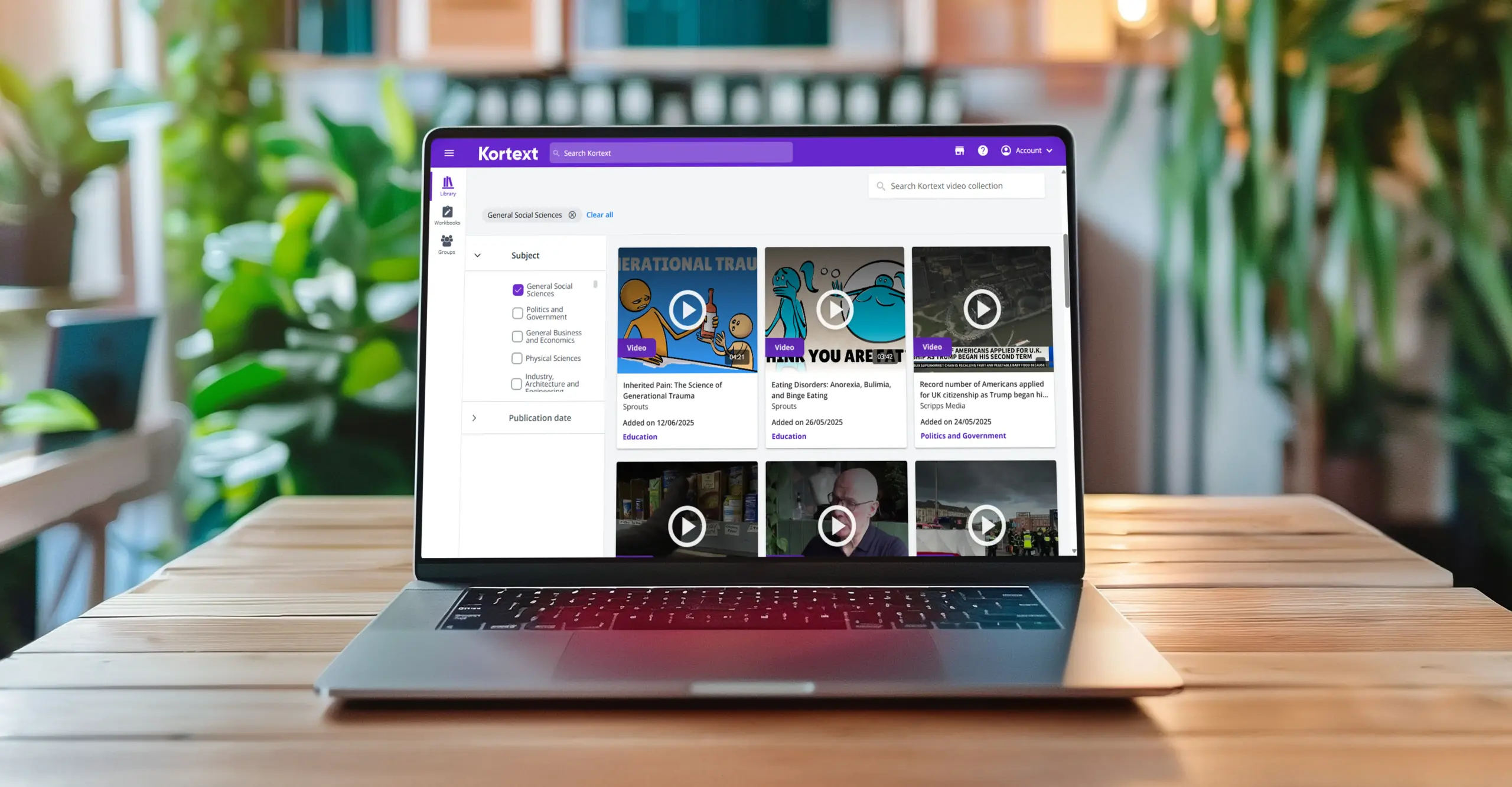 The Kortext study platform featuring a library of 1.9 million educational and current affairs videos, updated daily.